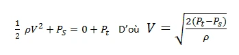 Formule de vitesse d'écoulement pour tube de Pitot